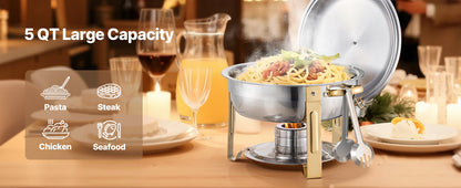 4 Pack Chafing Dish Buffet Set Stainless Steel Chafer w/4 Full Size Pan Round Catering Warmer Ohberri