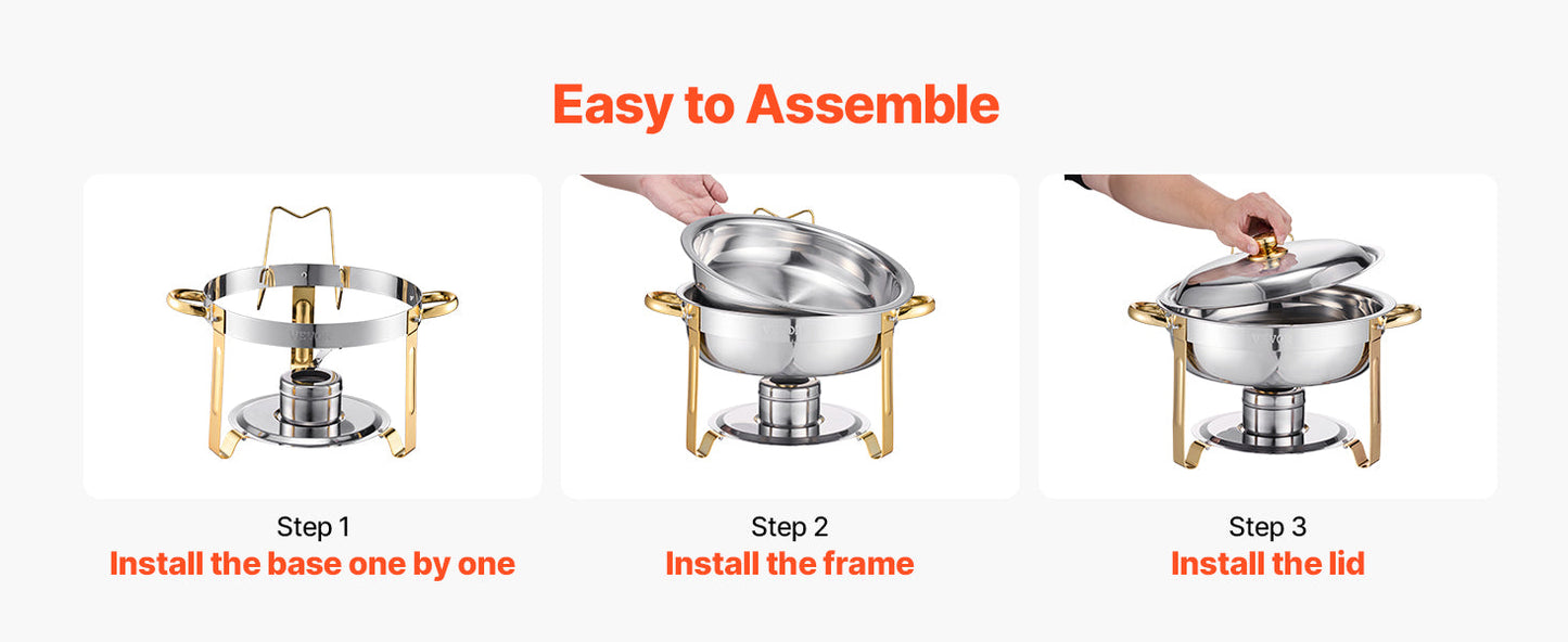 4 Pack Chafing Dish Buffet Set Stainless Steel Chafer w/4 Full Size Pan Round Catering Warmer Ohberri