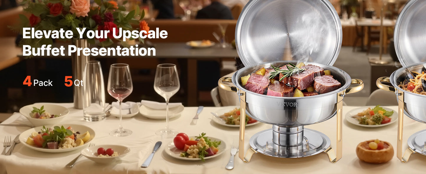 4 Pack Chafing Dish Buffet Set Stainless Steel Chafer w/4 Full Size Pan Round Catering Warmer Ohberri