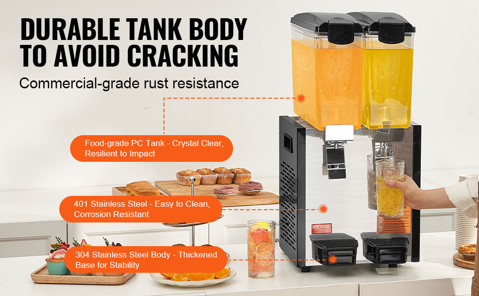 Tanks Commercial Beverage Dispenser 10L/12L/18L Per Tank Juice Dispenser Stainless Steel Ohberri