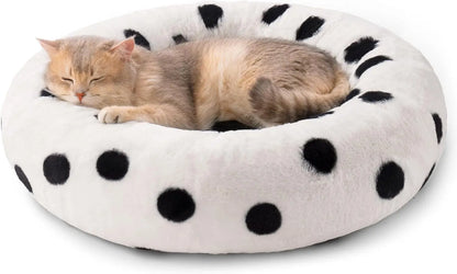 MEWOOFUN Donut Cat Bed For Indoor Cats - 23 Inch Round Washable Pet Bed With Non-Slip Bottom, Plush Fluffy Small Dog Bed For Puppies & Kittens, Black Dot My Store