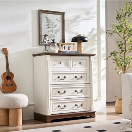 Farmhouse Style 5 Drawer Dresser Chest With Base Wooden Rustic My Store