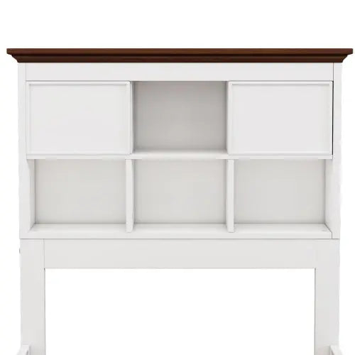 Solid Pine Captain Bookcase Bed With Trundle Bed And 3 Spacious Under Bed Drawers In Casual,Full, White Walnut My Store