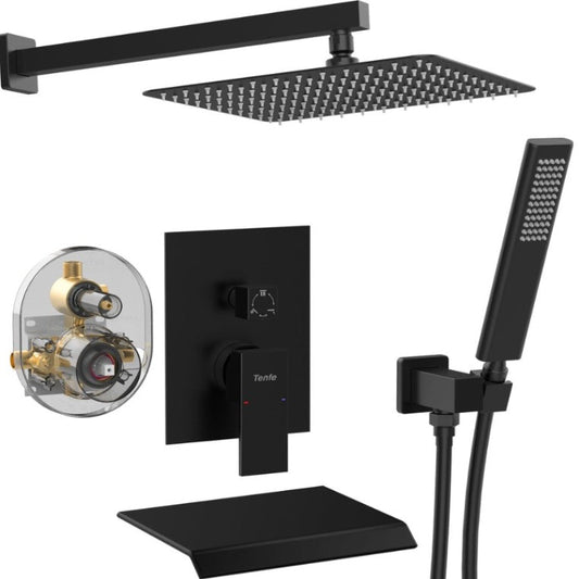 Matte Black Shower System 12 Inch Rain Shower Head With Handheld Spray Inkedjoy