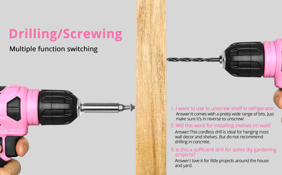 DEKO 8V Pink Cordless Drill, Drill Set with 3/8"Keyless Chuck, 42pcs Ohberri