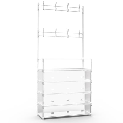 5 Tier Shoe Rack With Coat Rack - White Inkedjoy