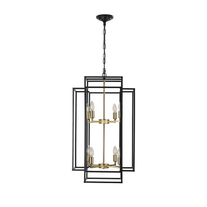 8 Lights Black & Gold Lantern Tiered Chandelier, Industrial Farmhouse Chandelier Inkedjoy