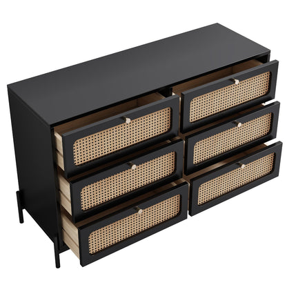 Modern Cannage Rattan Wood 6-Drawer Dresser My Store