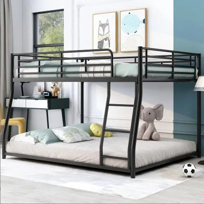 Metal Floor Bunk Bed, Twin XL Over Queen, Black My Store
