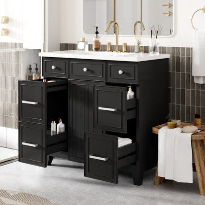 Vanity Cabinet With Sink Top Combo Set  And 3 Drawers- Black My Store
