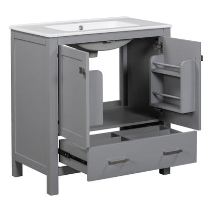 Vanity With Single Sink, Combo Cabinet Undermount With 2 Doors And A Drawer- Gray My Store