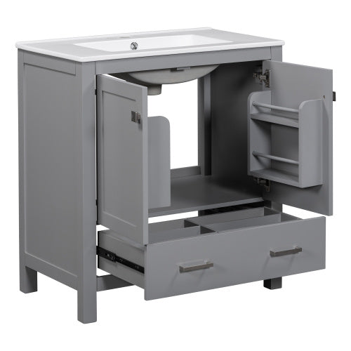 Vanity With Single Sink, Combo Cabinet Undermount With 2 Doors And A Drawer- Gray My Store