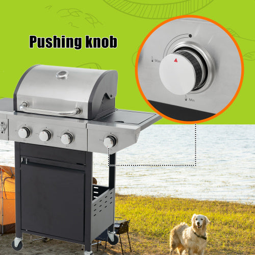 Propane Grill 3 Burner Barbecue Grill Stainless Steel Gas Grill With Side Burner Black And Silver Inkedjoy