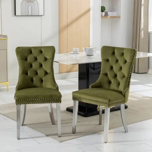 High-end Tufted Solid Wood Contemporary Velvet Upholstered Dining Chair With Chrome Stainless Steel Plating Legs,Nailhead Trim,Set Of 2 My Store