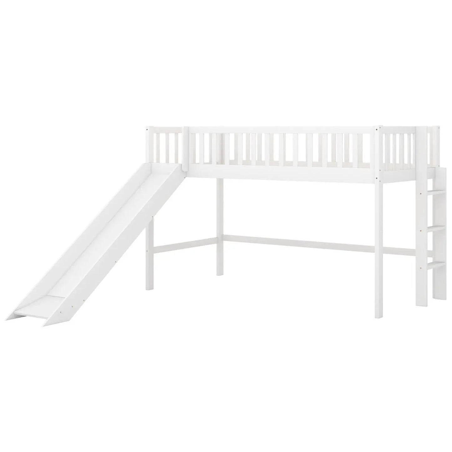 Twin Size Low Loft Bed With Ladder And Slide,White My Store