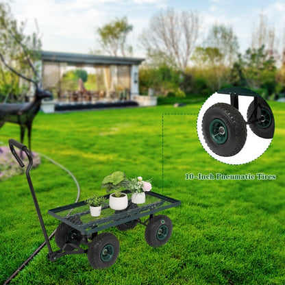 Iron Wood Green Garden Cart With Four Wheels Inkedjoy