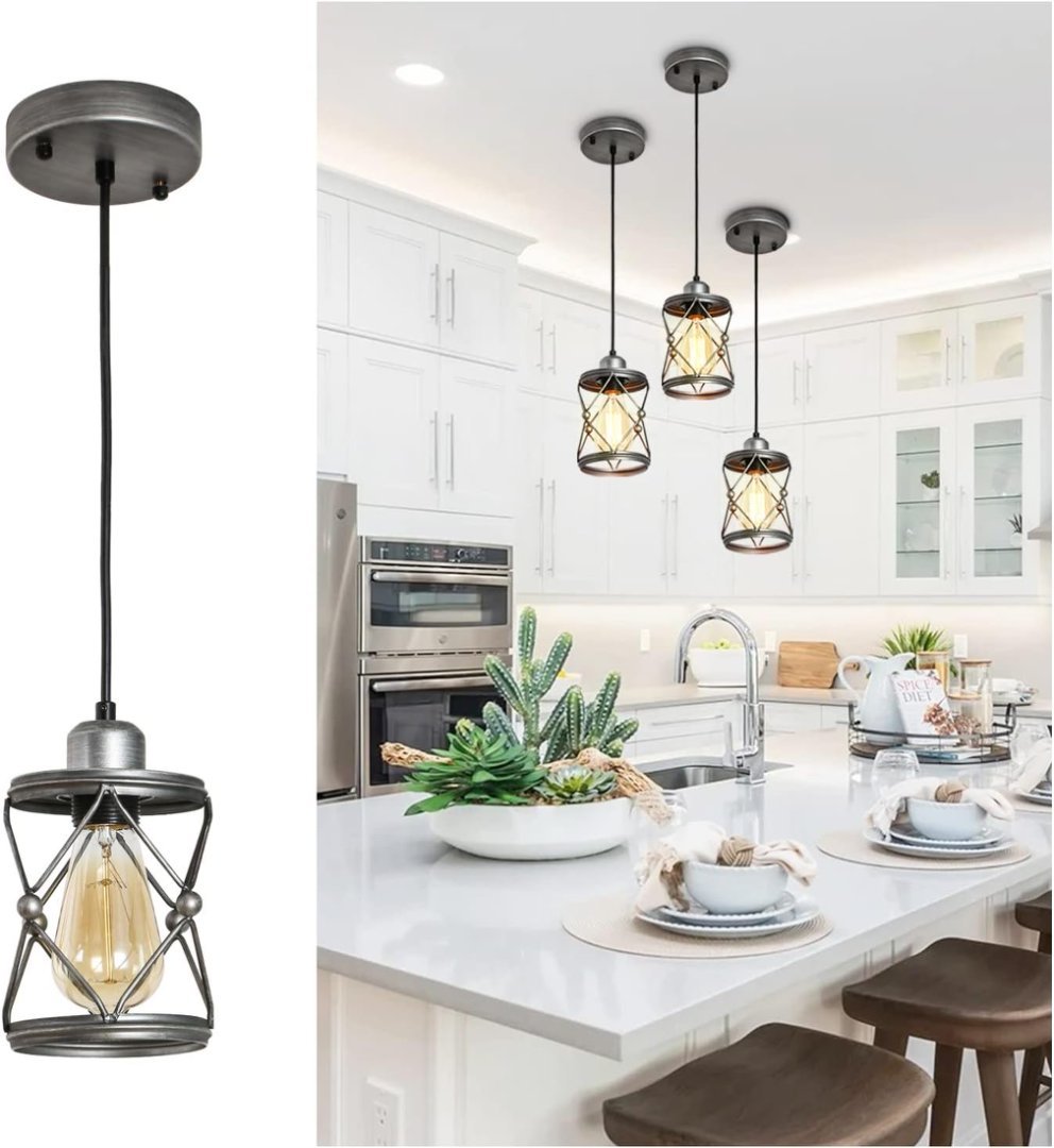 Pendant Light, Farmhouse Lamp With Silver Grey Adjustable My Store