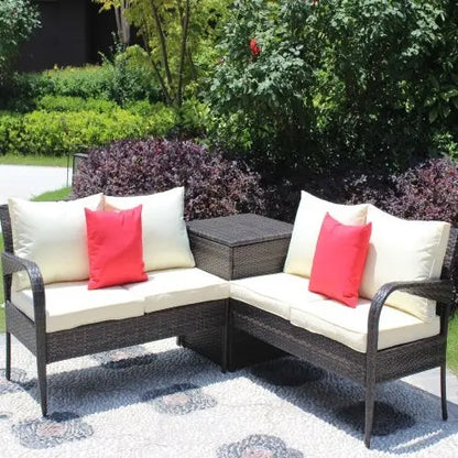 3 Piece Patio Sectional Wicker Rattan Outdoor Furniture Sofa Set With Storage Box Brown My Store