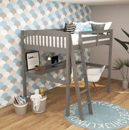 Grey High Loft Bed With Desk And Storage My Store