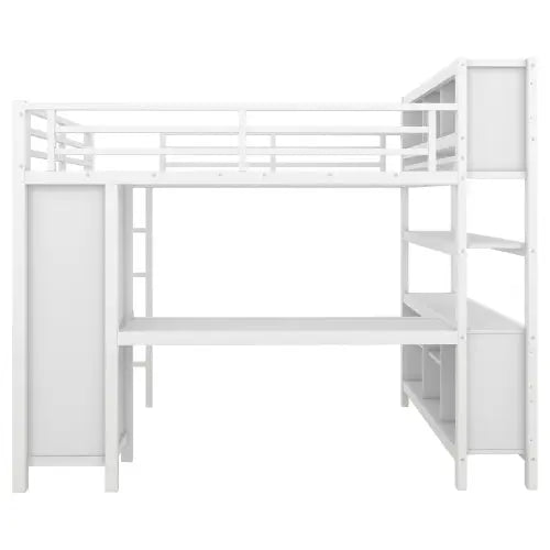 Metal Loft Bed With Wardrobe And L-shaped Desk, Full Size Loft Bed With Storage Cubes And Shelves My Store