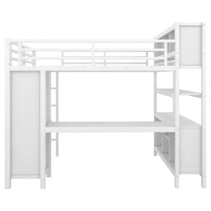 Metal Loft Bed With Wardrobe And L-shaped Desk, Full Size Loft Bed With Storage Cubes And Shelves My Store
