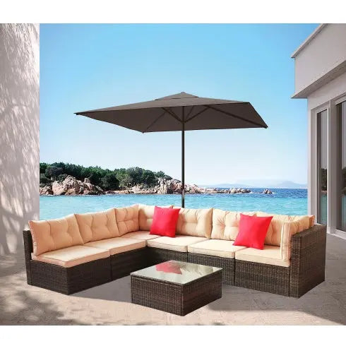 Patio Furniture Set PE Rattan Sectional Garden Furniture Corner Sofa Set My Store