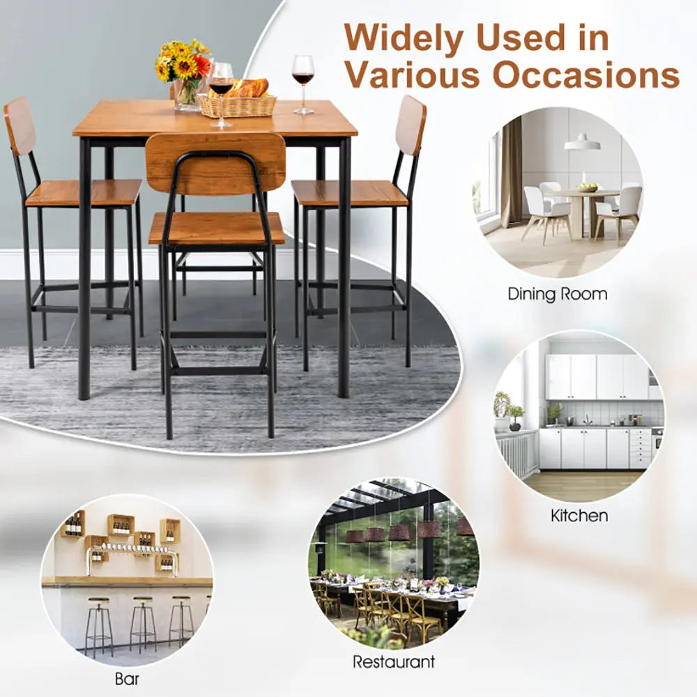 5 Pieces Industrial Dining Table Set With Counter Height Table And 4 Bar Stools My Store