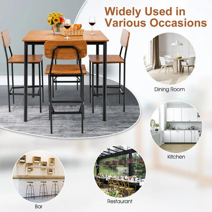 5 Pieces Industrial Dining Table Set With Counter Height Table And 4 Bar Stools My Store