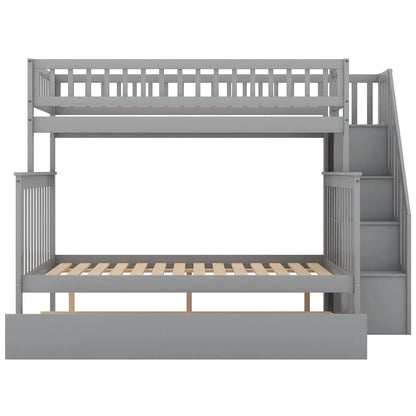Twin Over Full Bunk Bed With Trundle And Staircase,Gray My Store