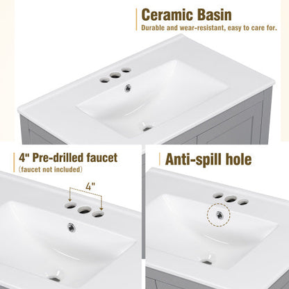 Vanity With Single Sink, Combo Cabinet Undermount With 2 Doors And A Drawer- Gray My Store