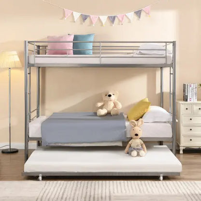 METAL BUNK BED WITH TRUNDLE SILVER My Store