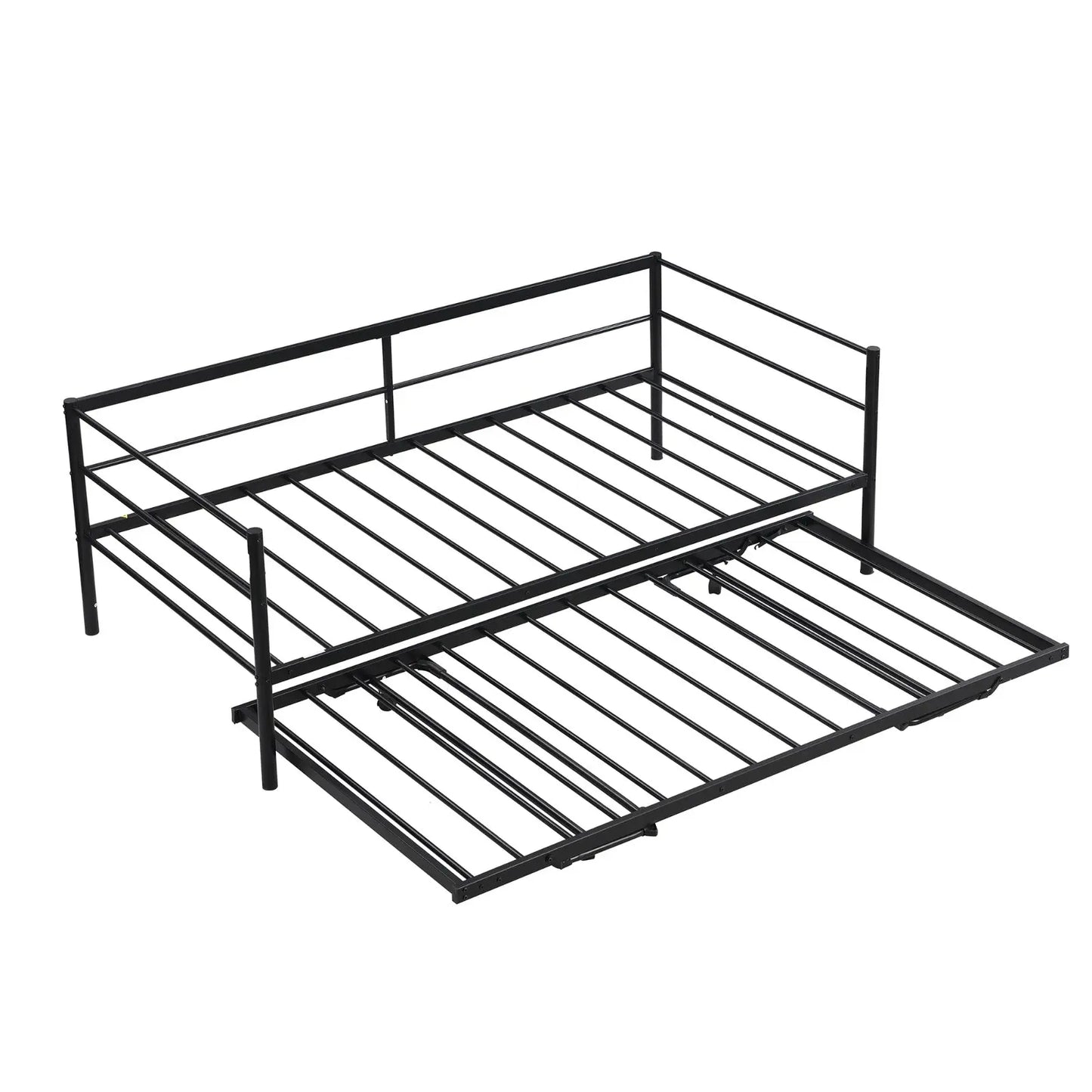 Twin Size Metal Daybed With Adjustable Trundle Up Trundle, Black My Store