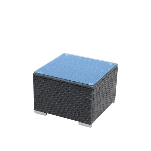 3-Piece Outdoor Patio Furniture Set Chaise Lounge, Patio Reclining Rattan Lounge Chair Chaise Couch Cushioned With Glass Coffee Table, Adjustable Back And Feet, Lounger Chair For Pool Garden, Blue My Store