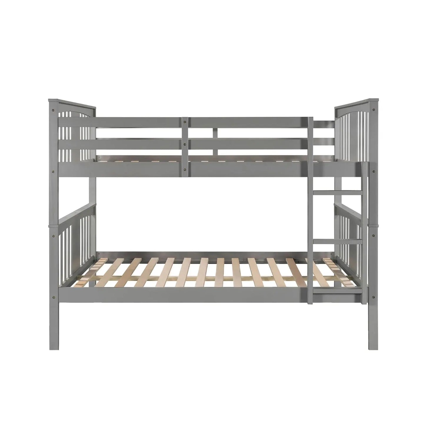 Full Over Full Bunk Bed With Ladder For Bedroom, Guest Room-Gray My Store