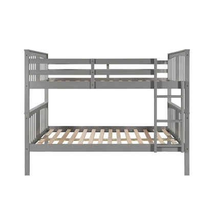 Full Over Full Bunk Bed With Ladder For Bedroom, Guest Room-Gray My Store
