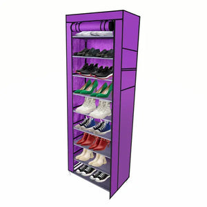 10 Layer 9-grid Non-woven Fabric Shoe Cabinet Purple Inkedjoy