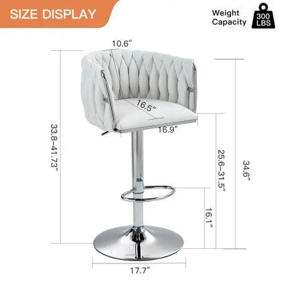 360 Fabric Cover Swivel Bar Stools Set Of 2, Adjustable Counter Height Bar Chairs With Woven Back & Footrest, Silver Chromed Bar Stools For Kitchen Island, Cafe, Pub My Store