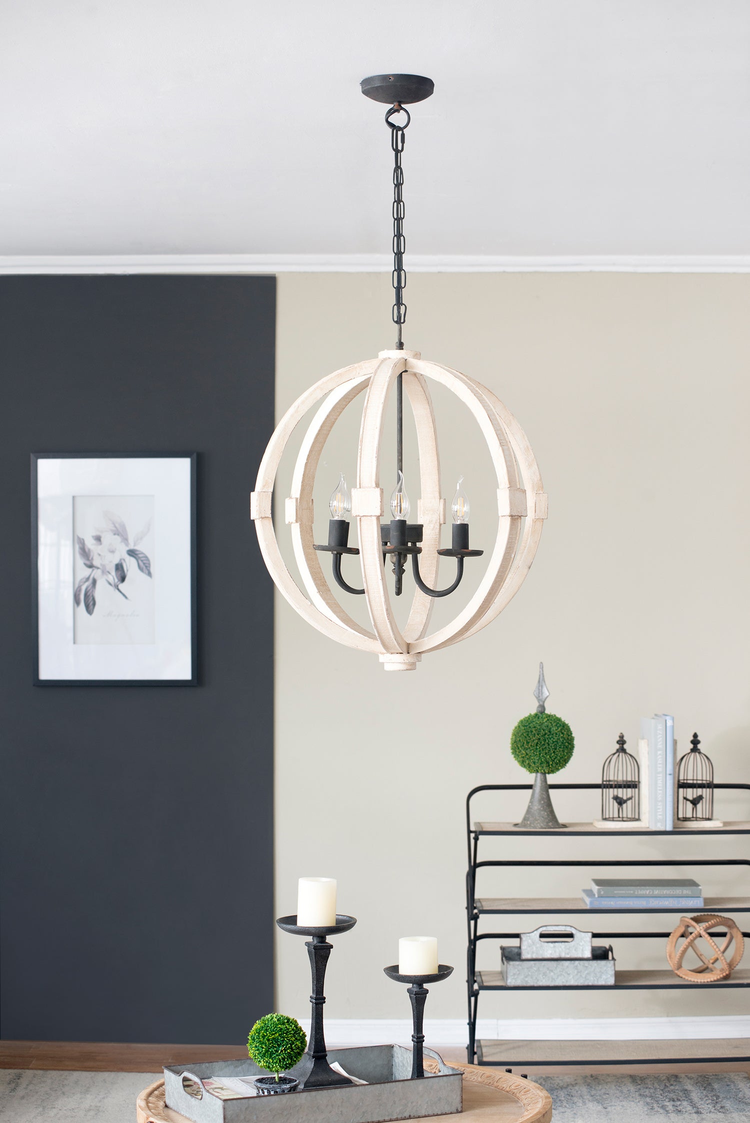6 - Light Wood Chandelier With Adjustable Chain Inkedjoy