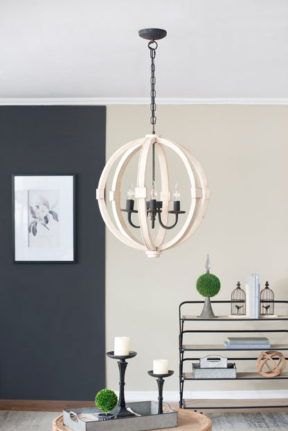 6 - Light Wood Chandelier With Adjustable Chain Inkedjoy