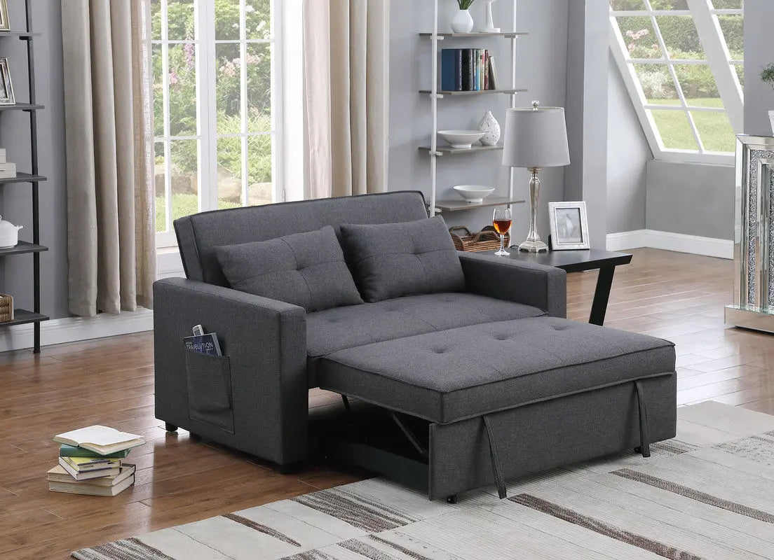 Dark Grey Linen Convertible Sleeper Double Sofa My Store