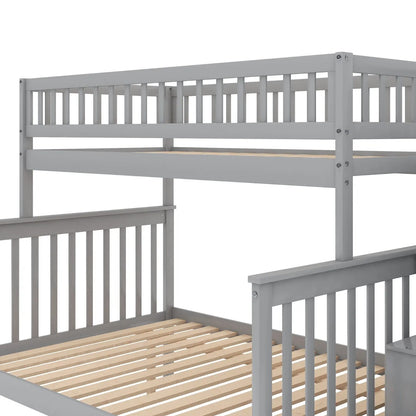 Twin Over Full Bunk Bed With Trundle And Staircase,Gray My Store