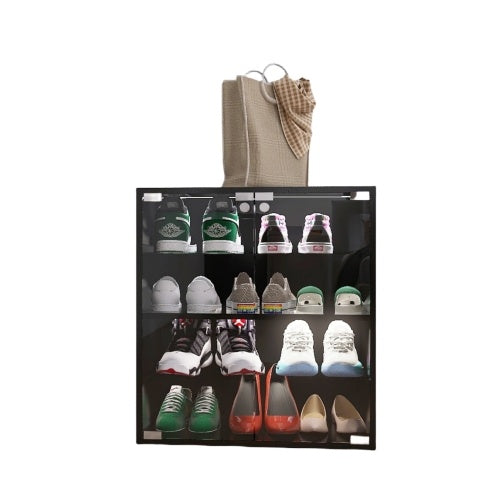 4-layer Black Shoe Cabinet With LED Lights And Bluetooth Control Inkedjoy