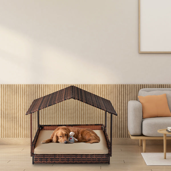 Herringbone Top Brown Gradient Rattan Beige Mat Cat And Dog House My Store