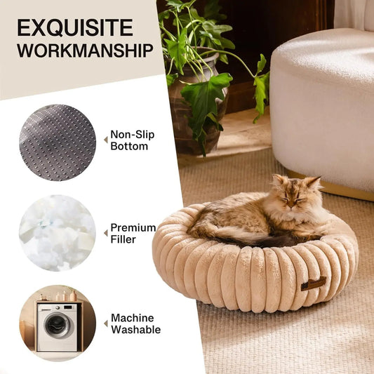 MEWOOFUN Donut Dog Bed For Medium Dogs - Calming Pet Bed With Non-Slip Bottom, Washable For Pets Up To 45 Lbs Light Brown My Store