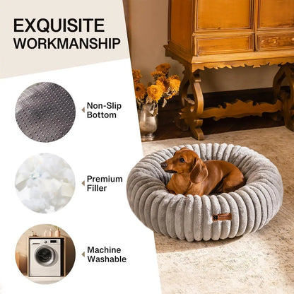 Donut Pet Bed - Washable Round Pet Bed For Indoor Fluffy Non-Slip Calming Bed -Grey My Store
