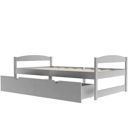 Twin Size Platform Bed, With Two Drawers, Gray My Store