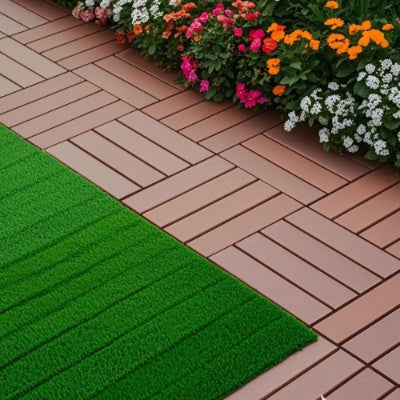 Plastic Interlocking Deck Tiles,44 Pack Patio Deck Tiles,12x12 Square Waterproof - Red Brown Inkedjoy