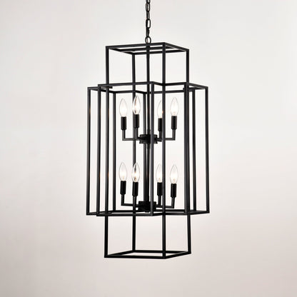 8-Light Metal Lantern Tiered Pendant Hanging Light Fixtures Inkedjoy