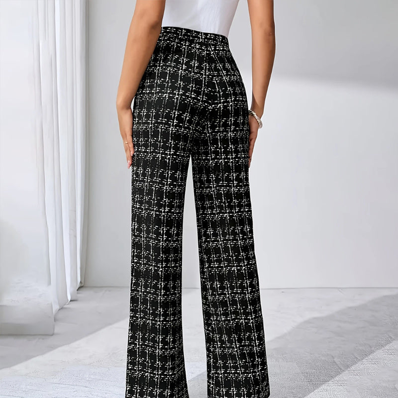 Women's Printed Check High-Waisted Straight Leg Pants My Store