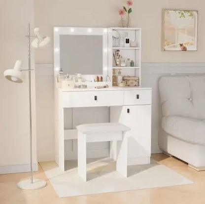 Vanity Desk With Lights With Large Drawers My Store